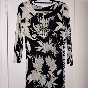 Emilio Pucci Black and Cream Floral Long Sleeve Dress